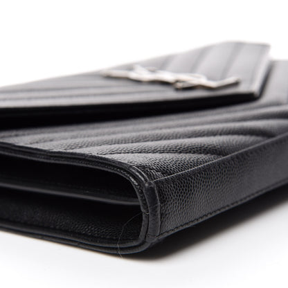 Saint Laurent Grain De Poudre Matelasse Chevron Monogram Chain Wallet Black 6 of 12