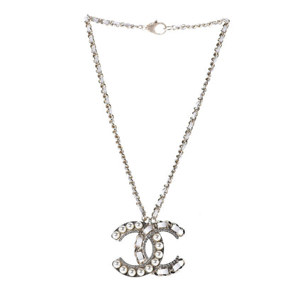 Chanel Pearl Crystal Lambskin Chain CC Necklace White Gold 3 of 5