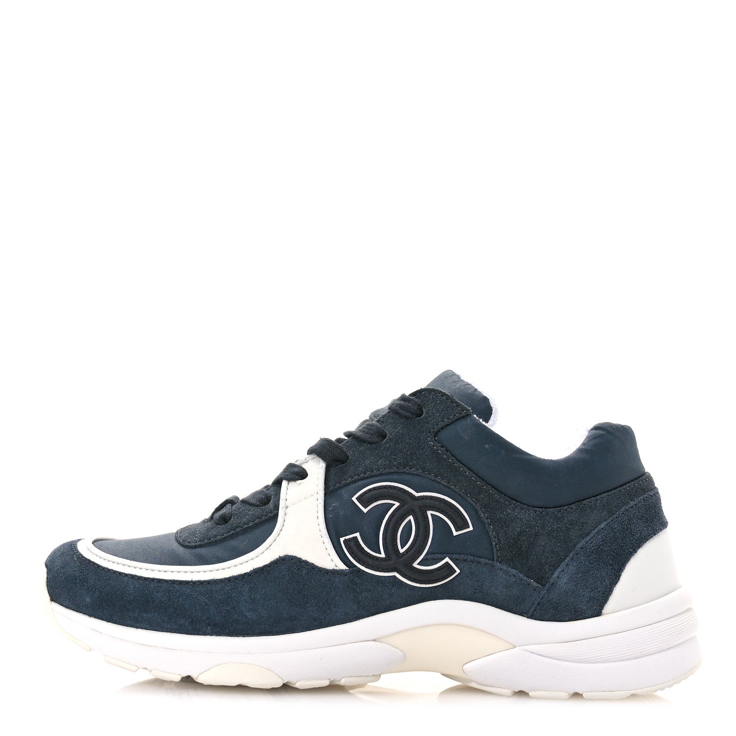 Chanel Fabric Calfskin Suede CC Womens Sneakers 40 Blue 1 of 8