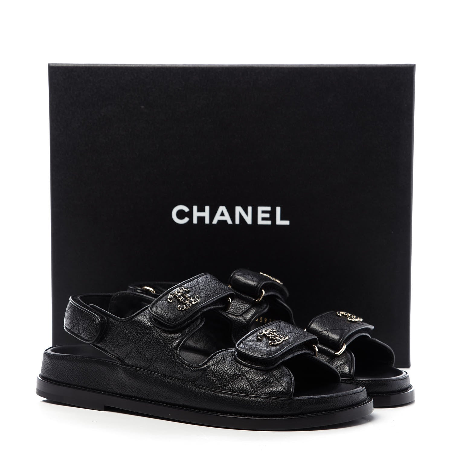 Chanel Grained Calfskin Velcro Dad Sandals 36.5 Black 9 of 9