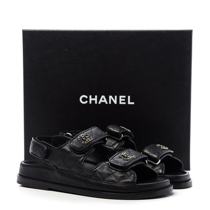Chanel Grained Calfskin Velcro Dad Sandals 36.5 Black 9 of 9