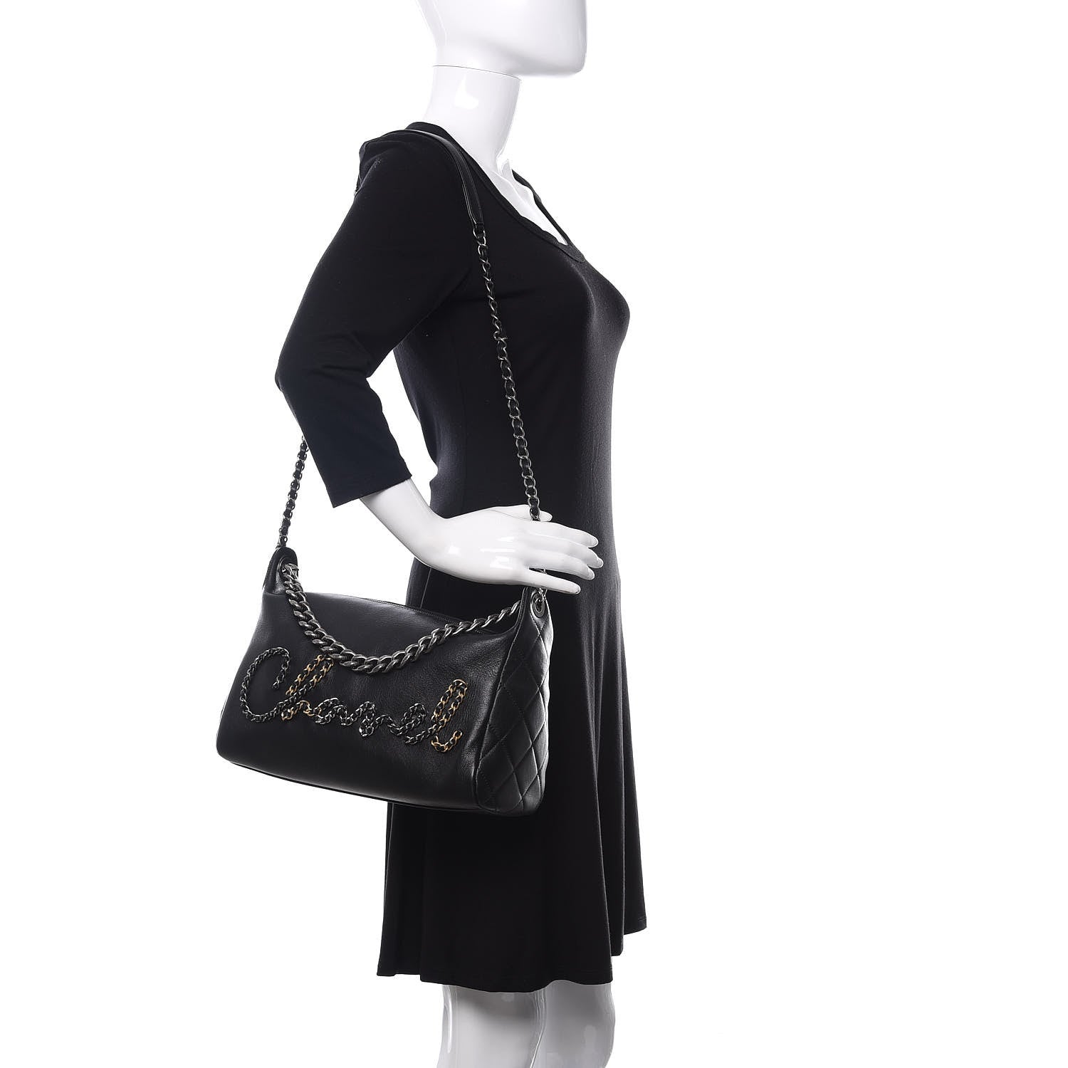 Chanel Calfskin Chain 20s Signature Hobo Black 2 of 12