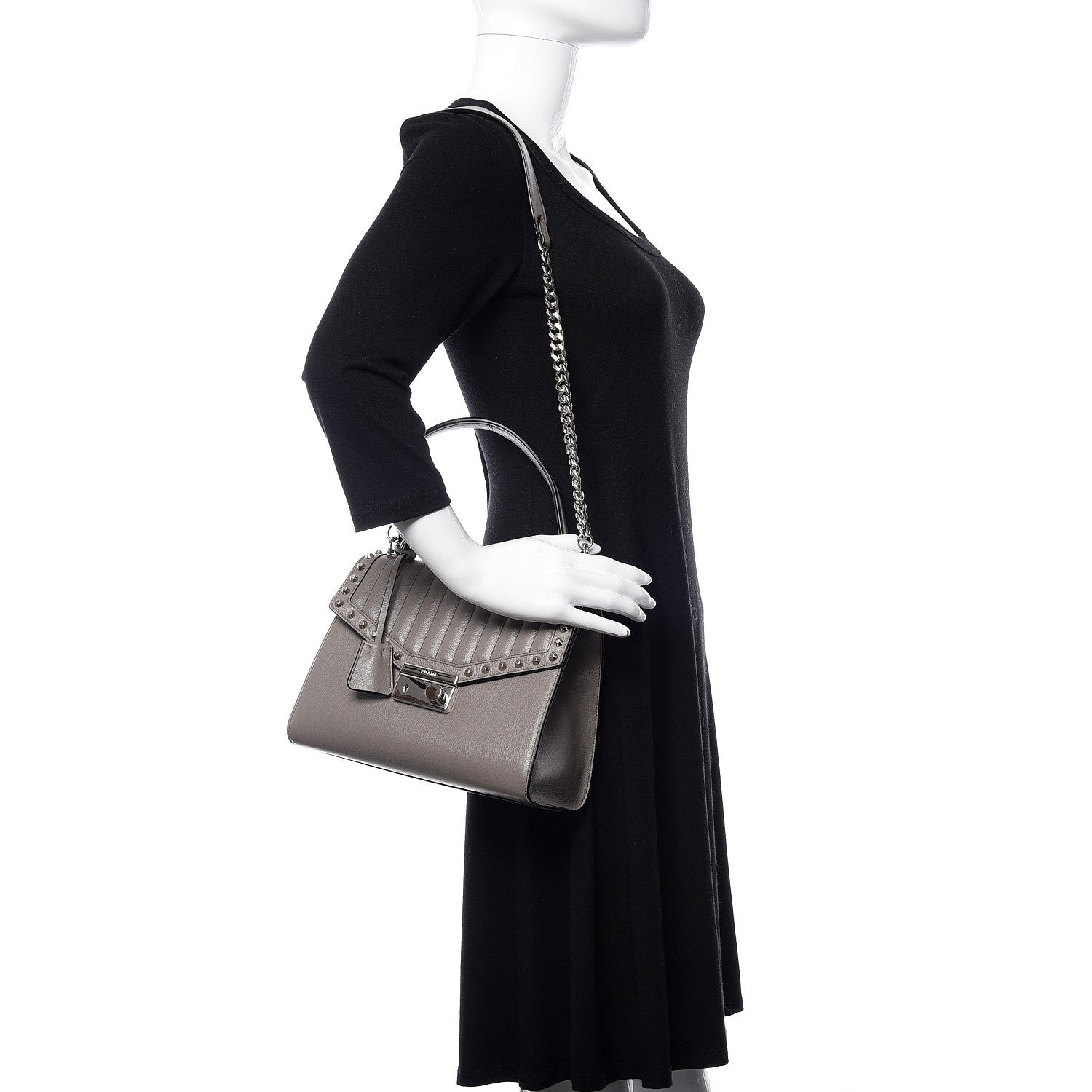 Prada Glace Calfskin Studded Sound Shoulder Bag Argilla 2 of 9