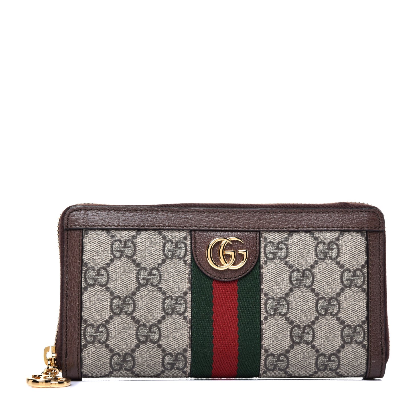 GG Supreme Monogram Web Ophidia Zip Around Wallet Brown