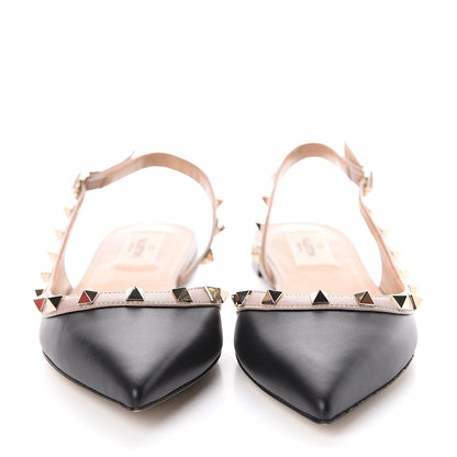 Valentino Garavani Nappa Rockstud Slingback Flats 37.5 Black Poudre 2 of 7