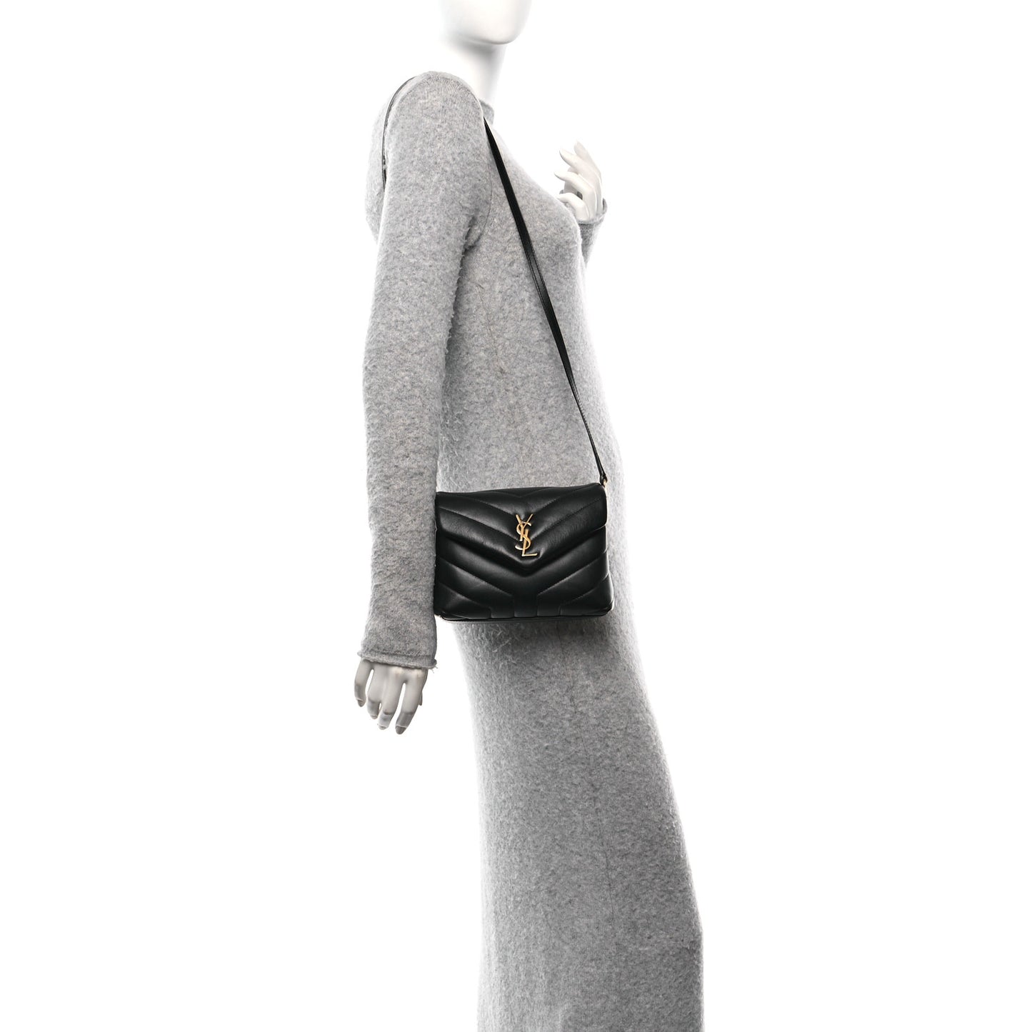 Calfskin Y Quilted Monogram Toy Loulou Crossbody Bag Black