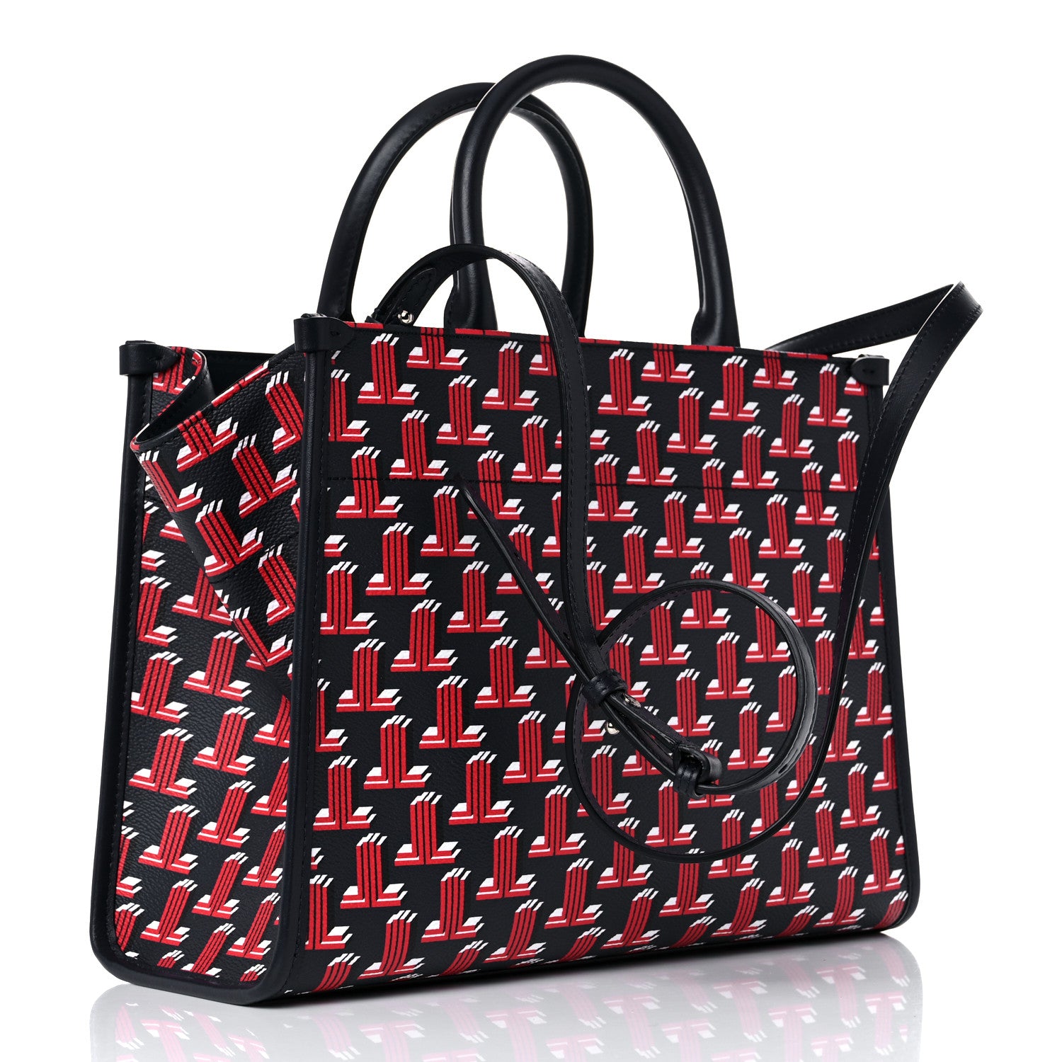 Lanvin Calfskin Canvas 3D JL Printed In & Out Tote Red 3 of 10