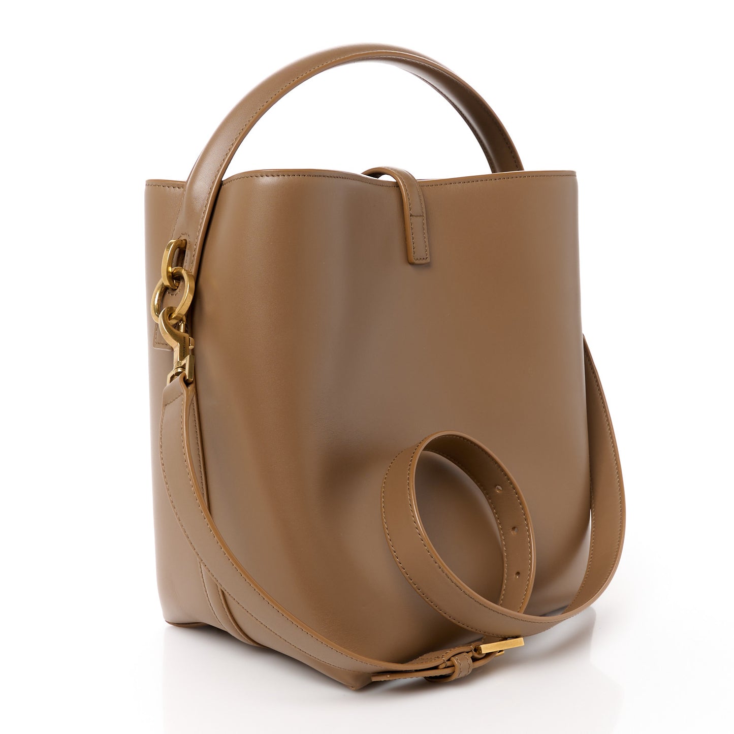 Shiny Calfskin Le 37 Bucket Bag Dark Cork