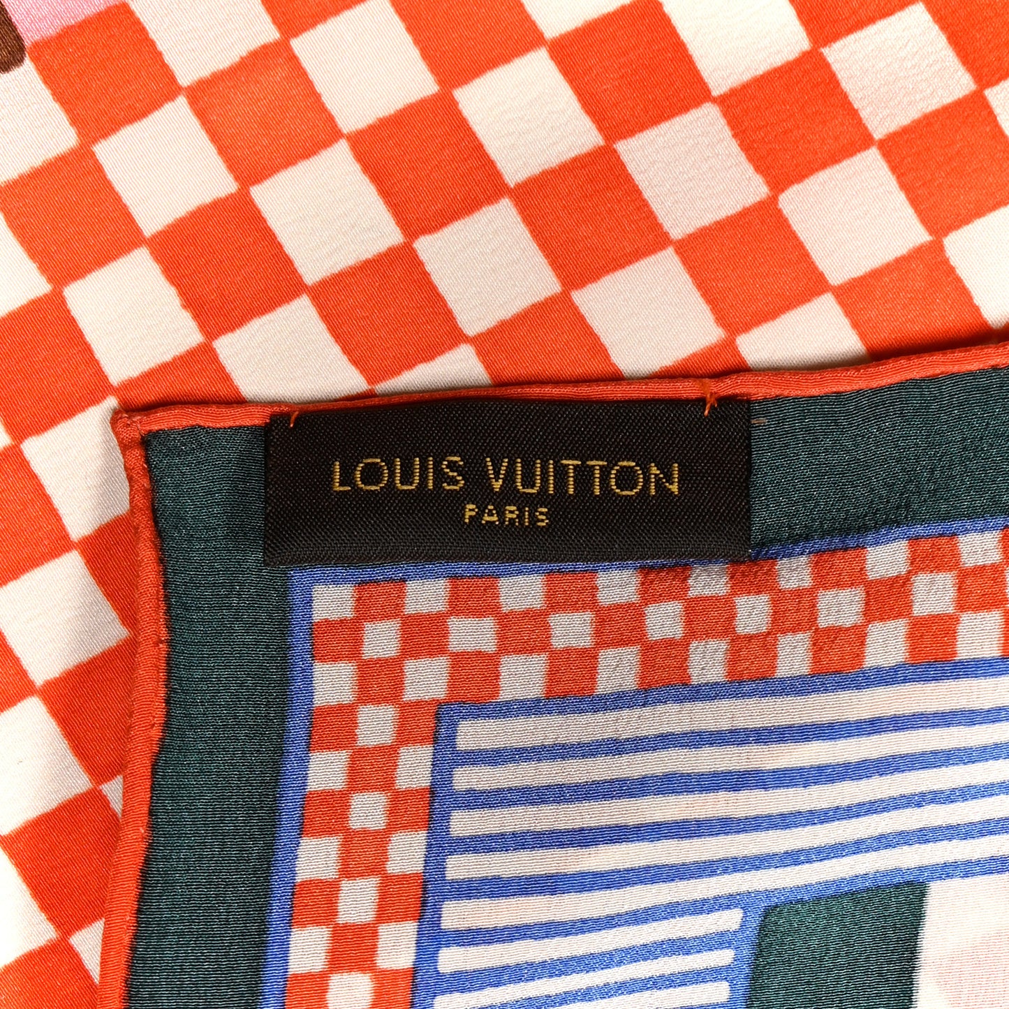 Silk Damier Aquarelle Scarf Piment