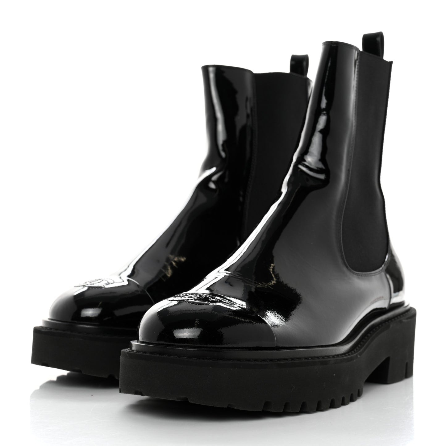 Patent Cap Toe Short Boots 41 Black