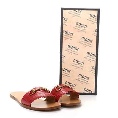 Gucci Malaga Kid Fringe Horsebit Slide Sandals 39 Hibiscus Red 10 of 10
