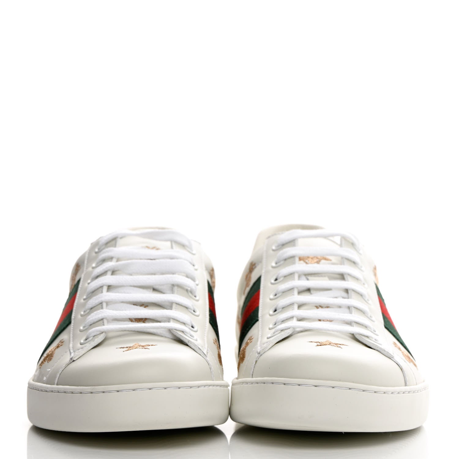 Gucci Calfskin Ayers Web Bee Star Embroidered Mens Ace Sneakers 10 White Green 2 of 14