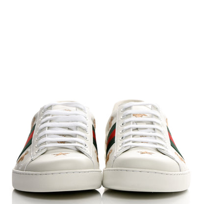 Gucci Calfskin Ayers Web Bee Star Embroidered Mens Ace Sneakers 10 White Green 2 of 14