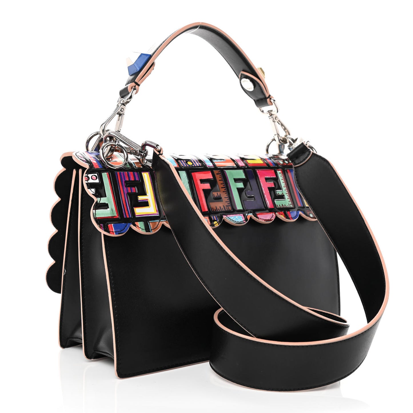 Vitello Liberty Fun Fair Embossed Scalloped Kan I Shoulder Bag Black Multicolor
