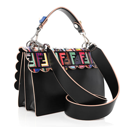 Fendi Vitello Liberty Fun Fair Embossed Scalloped Kan I Shoulder Bag Black Multicolor 3 of 11