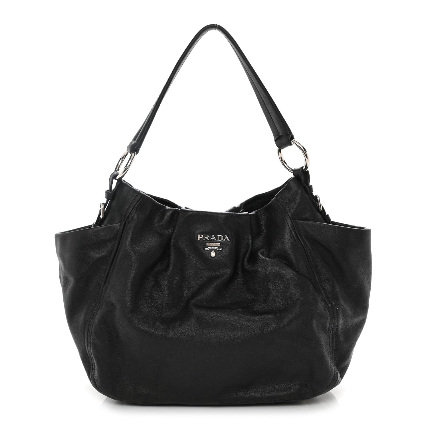 Prada Vitello Daino Side Pocket Hobo Black 1 of 9