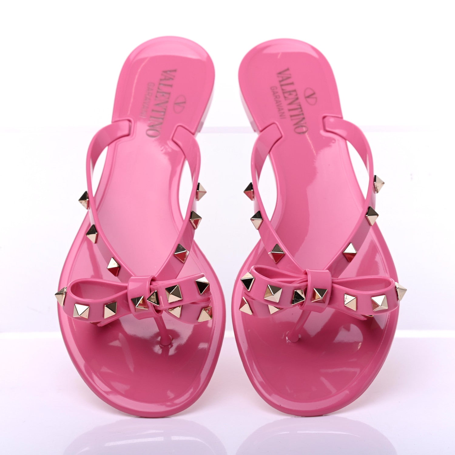 Valentino Garavani PVC Jelly Rockstud Bow Thong Sandals 38 Pink 5 of 9