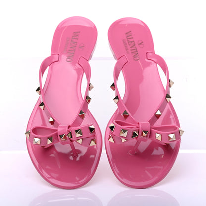 Valentino Garavani PVC Jelly Rockstud Bow Thong Sandals 38 Pink 5 of 9