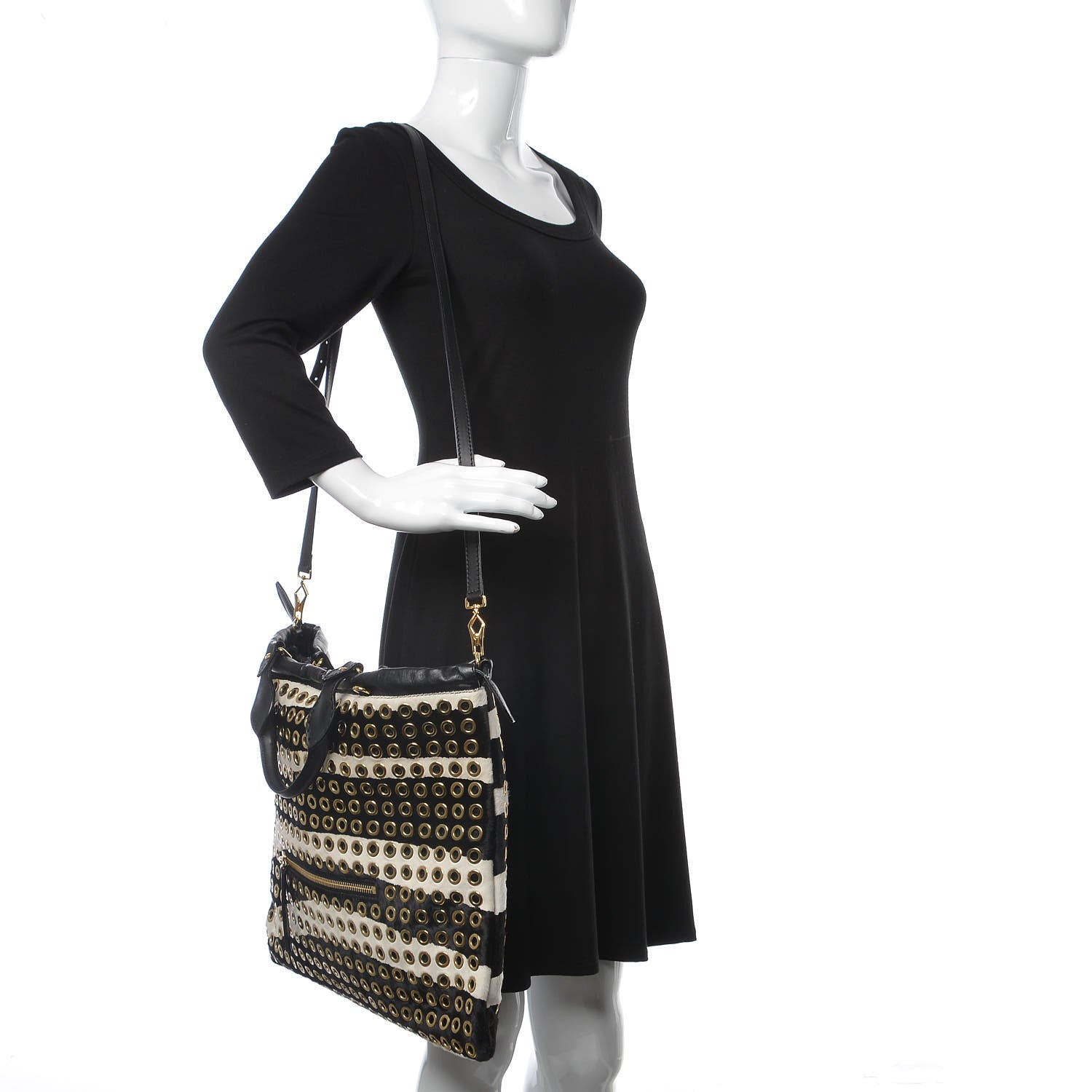 Burberry Calfskin Calf Hair Grommet Big Crush Tote Black White 2 of 10