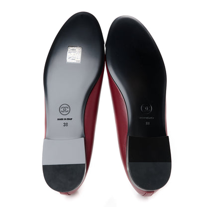 Chanel Lambskin Cap Toe CC Ballerina Flats 38 Burgundy Black 6 of 10