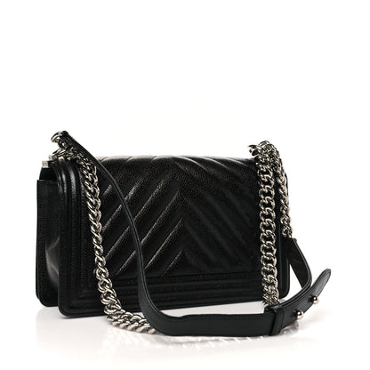 Chanel Caviar Chevron Quilted Medium Boy Flap Black 3 of 10