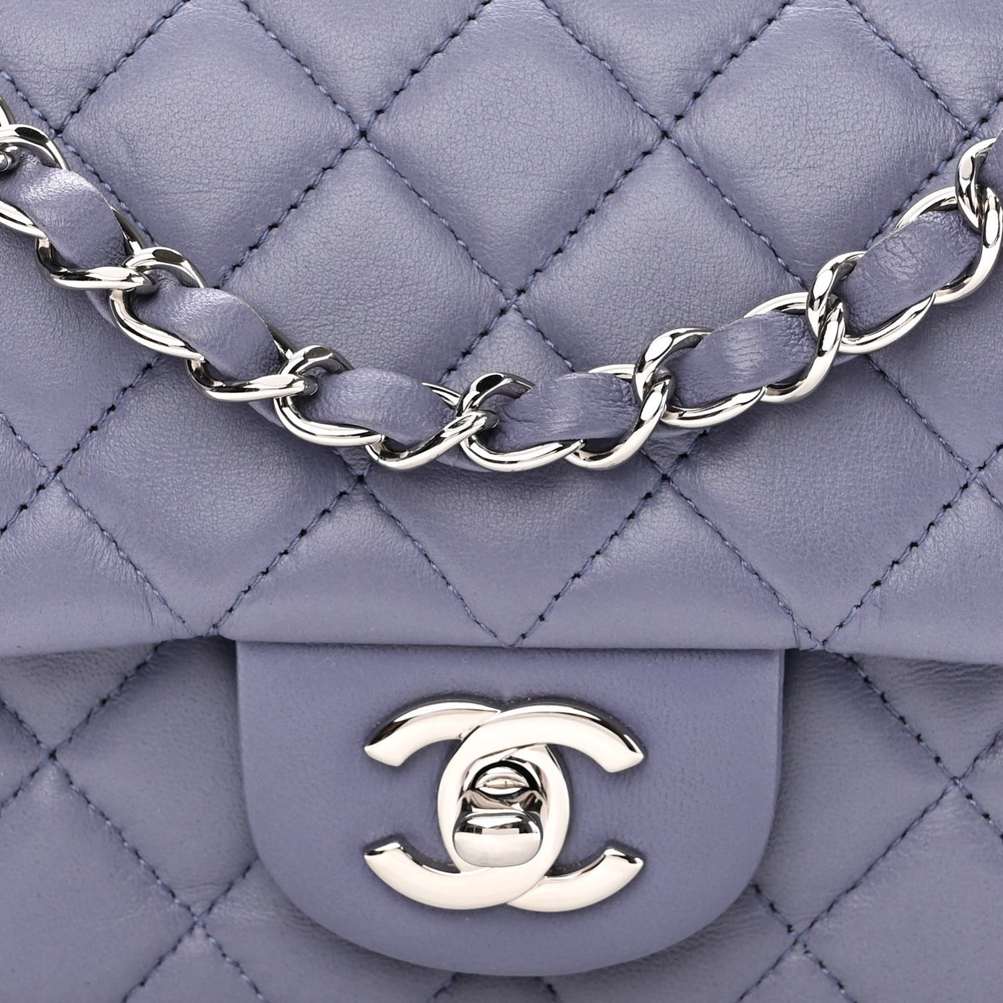 Lambskin Quilted Mini Rectangular Flap Light Purple