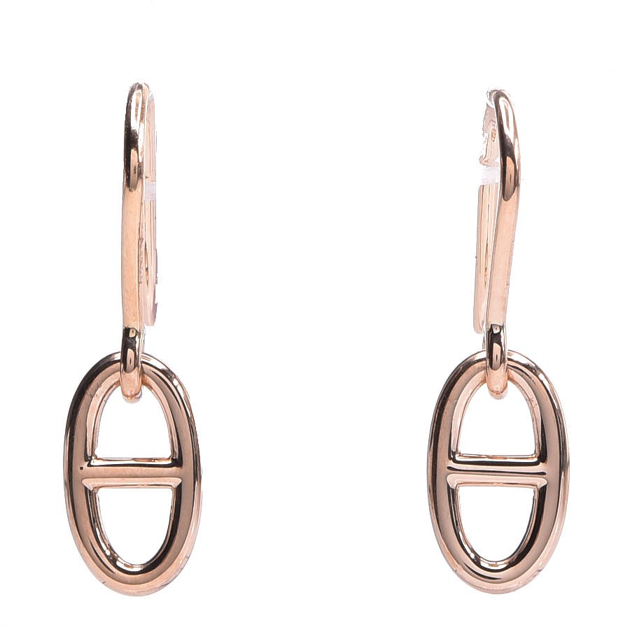 Hermes 18K Rose Gold Ronde Chaine d'Ancre Drop Earrings 1 of 4