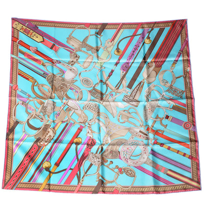 Hermes Silk Concours D'Etriers Scarf 90 Turquoise Clair Mauve Sable 2 of 7