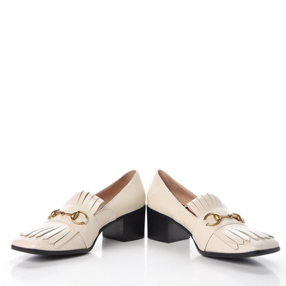 Gucci Malaga Kid Polly Kiltie Fringe 55mm Loafer Pumps 37.5 Mystic White 6 of 15