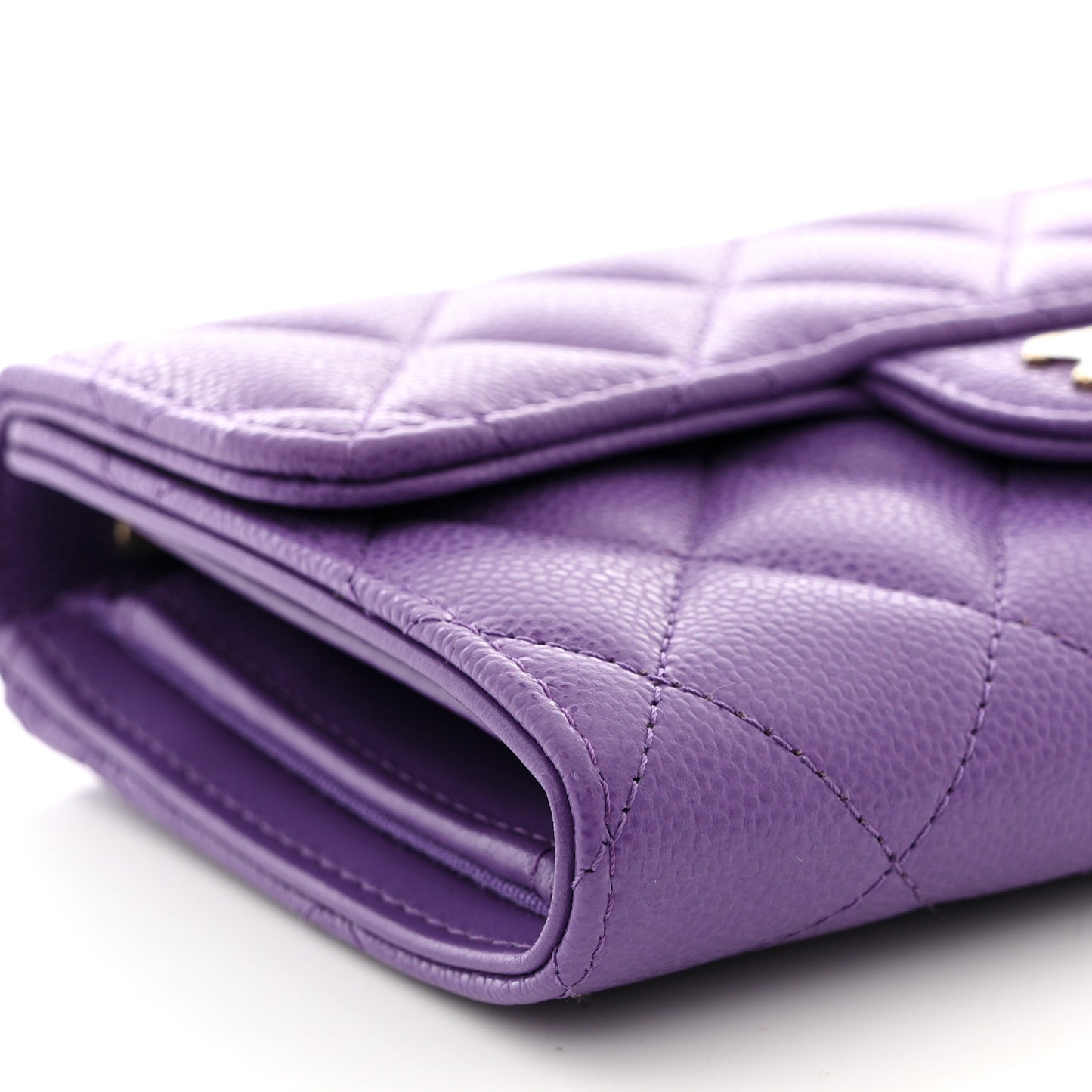 Caviar Quilted Medium Flap Wallet Purple