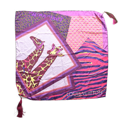 Louis Vuitton Silk Leopard Giraffe Pompons Square Scarf 1 of 4