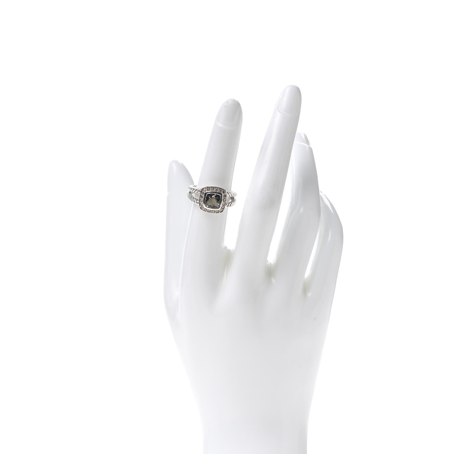 David Yurman Sterling Silver Diamond Prasiolite 7mm Petite Albion Ring 52 6 2 of 4