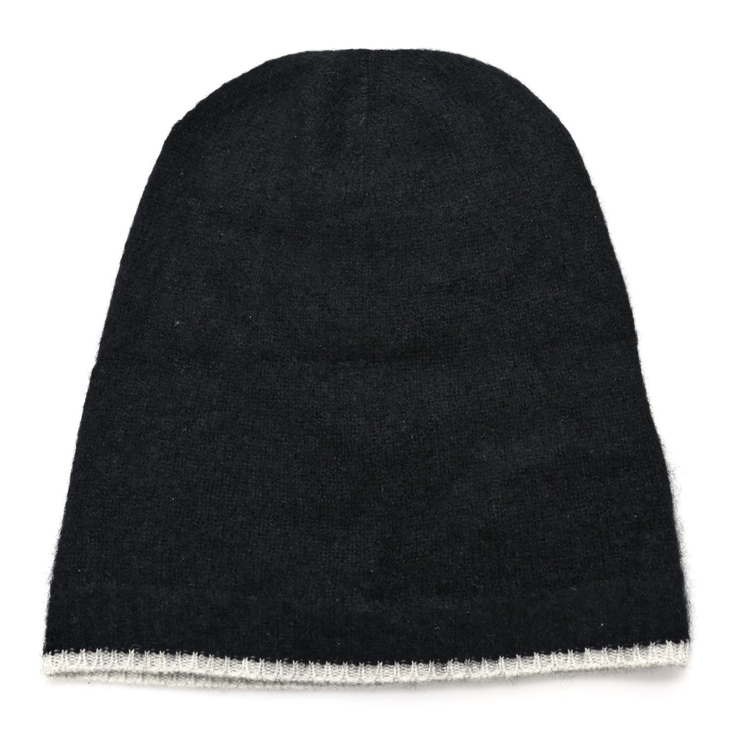 Cashmere Silk CC Beanie Hat Black White