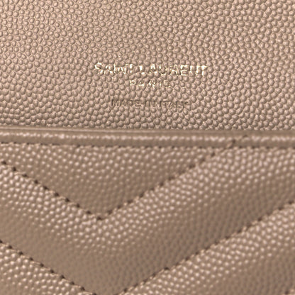 Saint Laurent Grain De Poudre Matelasse Chevron Monogram Envelope Clutch Dark Beige 5 of 6