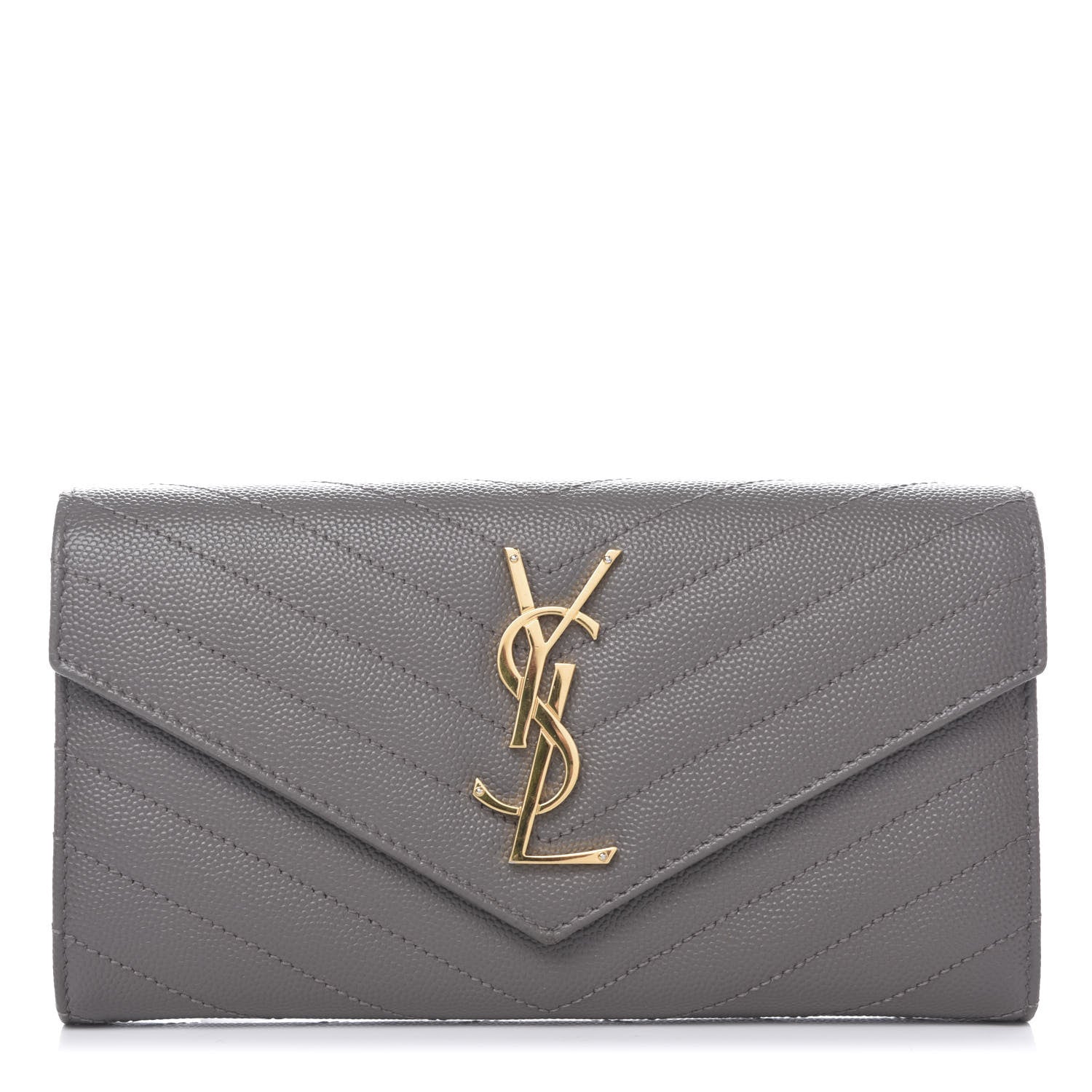Saint Laurent Grain De Poudre Matelasse Chevron Monogram Flap Wallet Fog 1 of 9