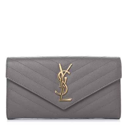 Saint Laurent Grain De Poudre Matelasse Chevron Monogram Flap Wallet Fog 1 of 9