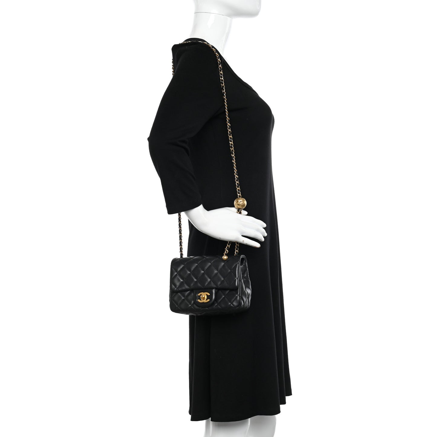 Lambskin Quilted Mini Pearl Crush Flap Black