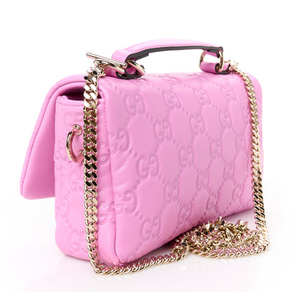Gucci Lambskin Embossed Small GG Milano Top Handle Shoulder Bag Pink 3 of 11