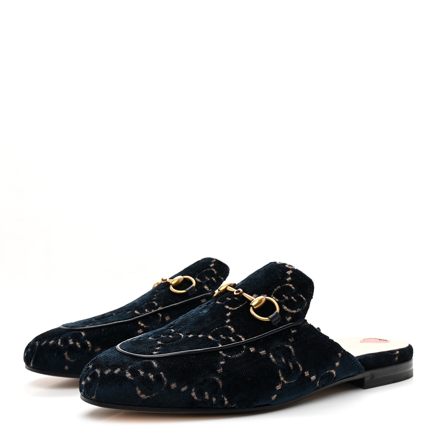 Velvet GG Monogram Womens Princetown Slippers 37 Blue Beige