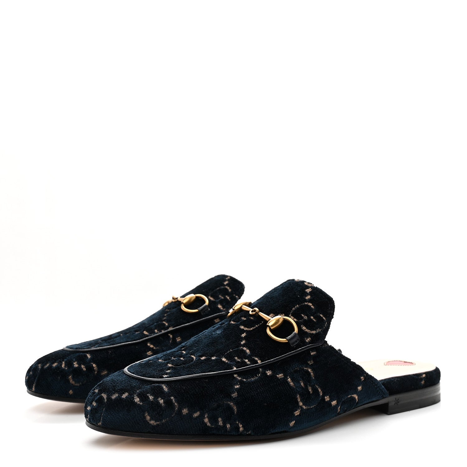 Gucci Velvet GG Monogram Womens Princetown Slippers 37 Blue Beige 4 of 10