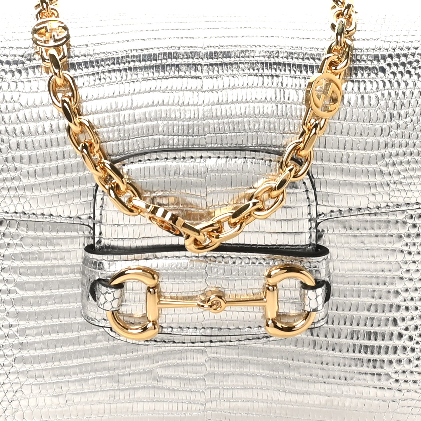 Lizard Mini Horsebit 1955 Shoulder Bag Silver