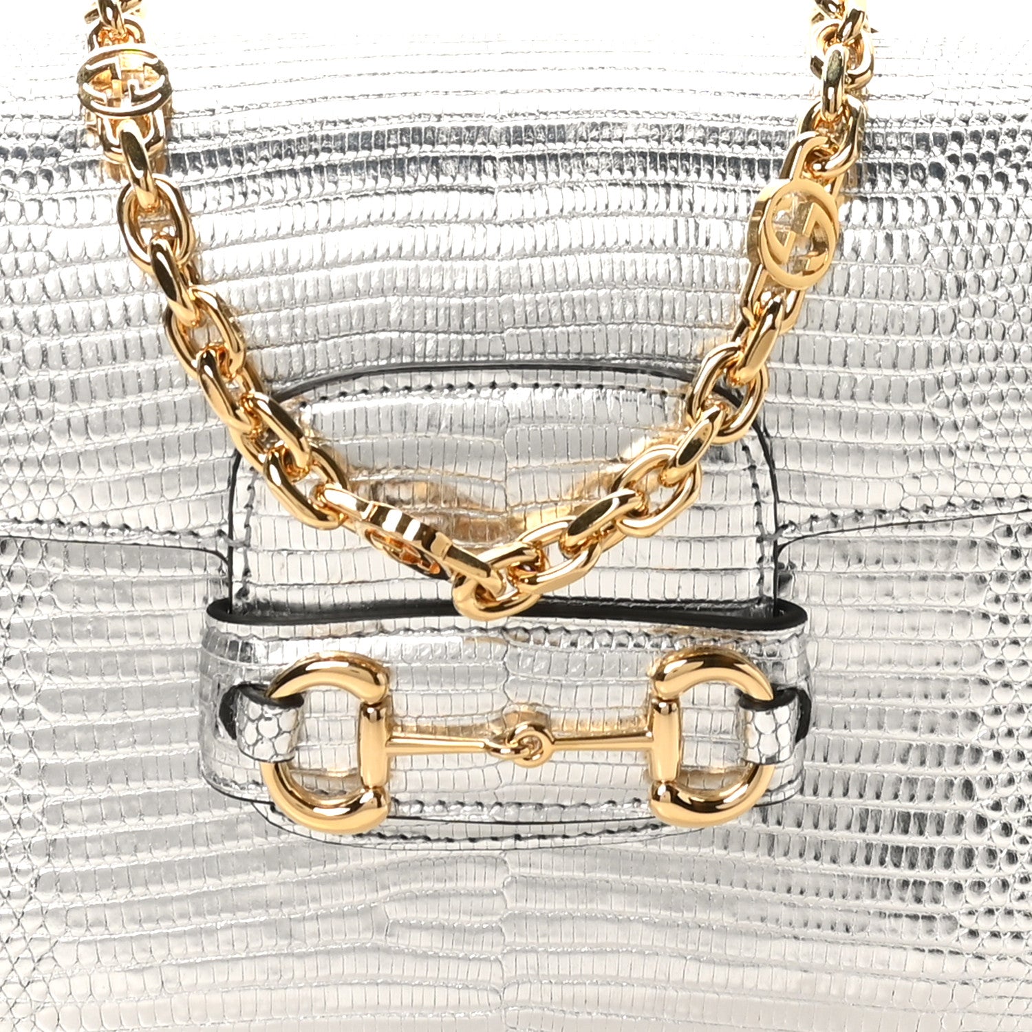 Gucci Lizard Mini Horsebit 1955 Shoulder Bag Silver 8 of 10