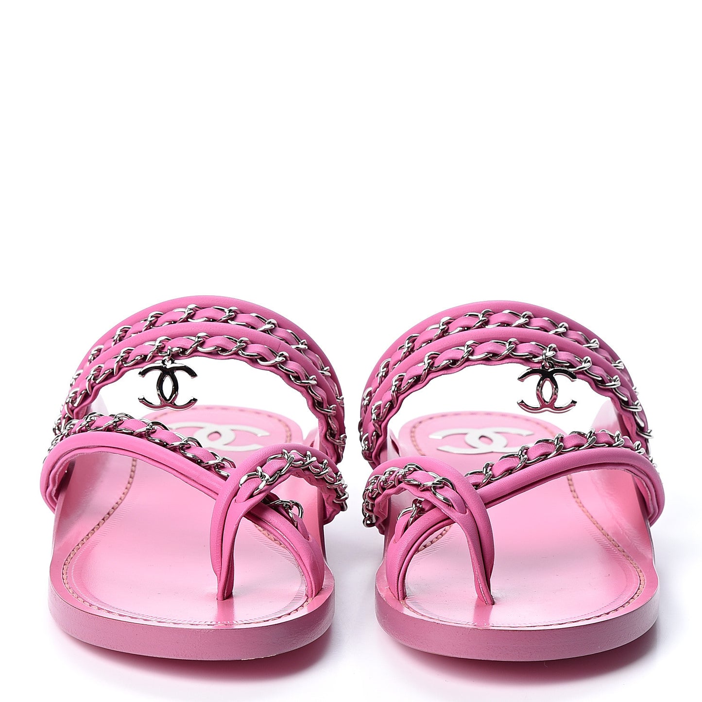 Calfskin Chain CC Thong Flat Sandals 36 Pink