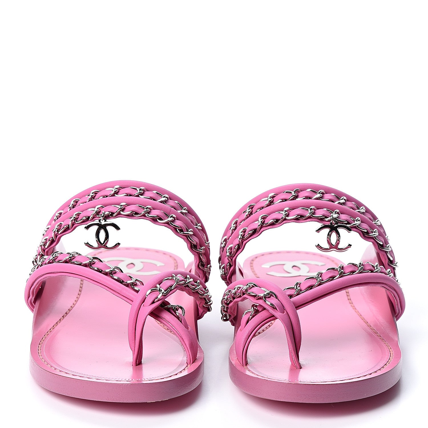 Chanel Calfskin Chain CC Thong Flat Sandals 36 Pink 2 of 11
