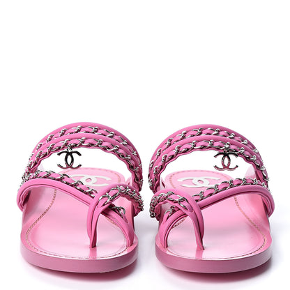 Chanel Calfskin Chain CC Thong Flat Sandals 36 Pink 2 of 11