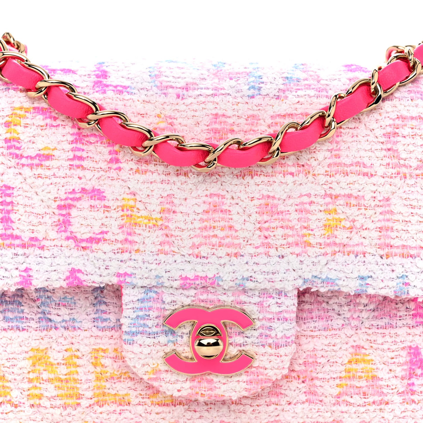 Tweed Quilted Mini Rectangular Flap Pink Multicolor