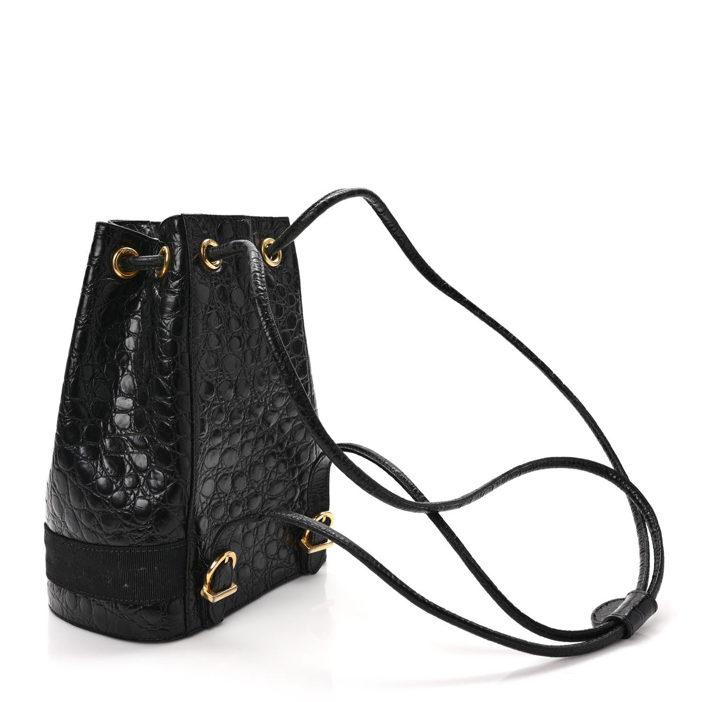 Calfskin Crocodile Embossed Vara Bow Bucket Bag Black