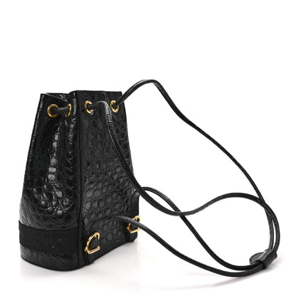 Salvatore Ferragamo Calfskin Crocodile Embossed Vara Bow Bucket Bag Black 3 of 8