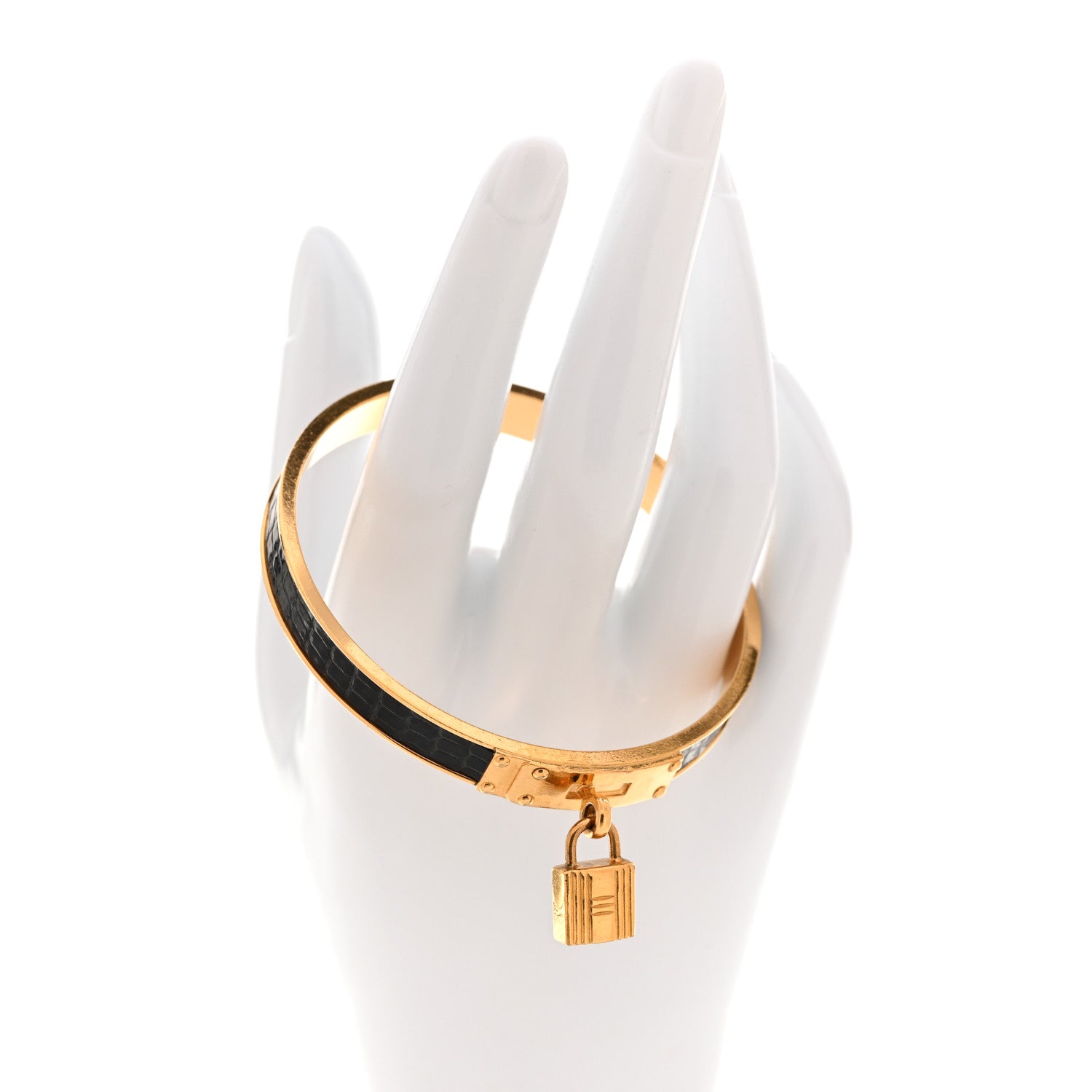 Hermes Lizard Kelly Lock Cadena Bracelet Black 2 of 6