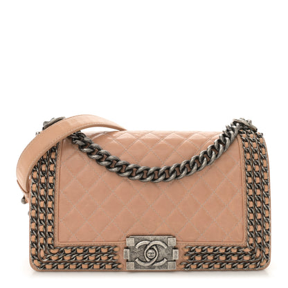 Chanel Glazed Calfskin Quilted Medium Boy Chained Flap Beige 1 of 13